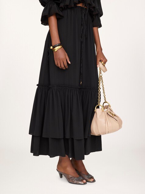 Long ruffled skirt in cr&ecirc;pe de chine