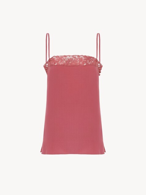 Camisole top in cr&ecirc;pe de chine & lace