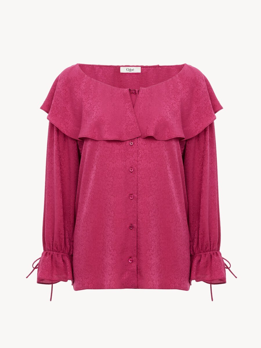 Round-neck ruffle blouse in silk jacquard - 2