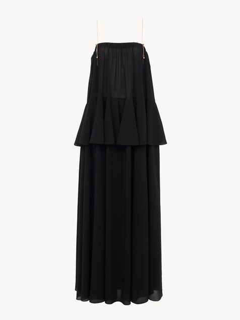 Sleeveless long dress in silk georgette