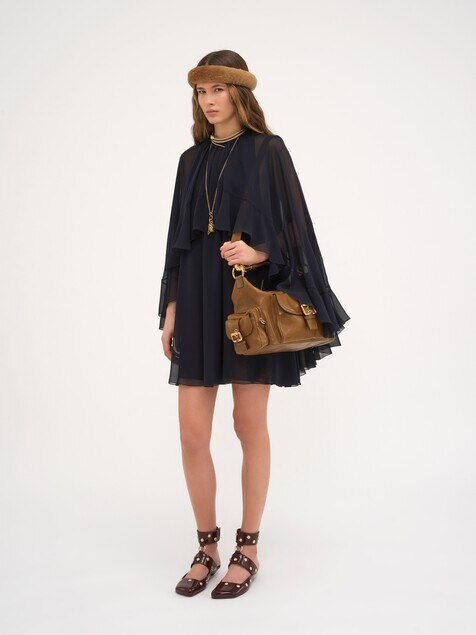 Mini cape dress in silk georgette