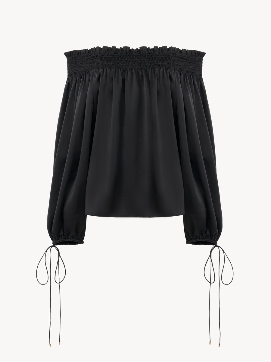 Off-the-shoulder top in washed silk satin - 2