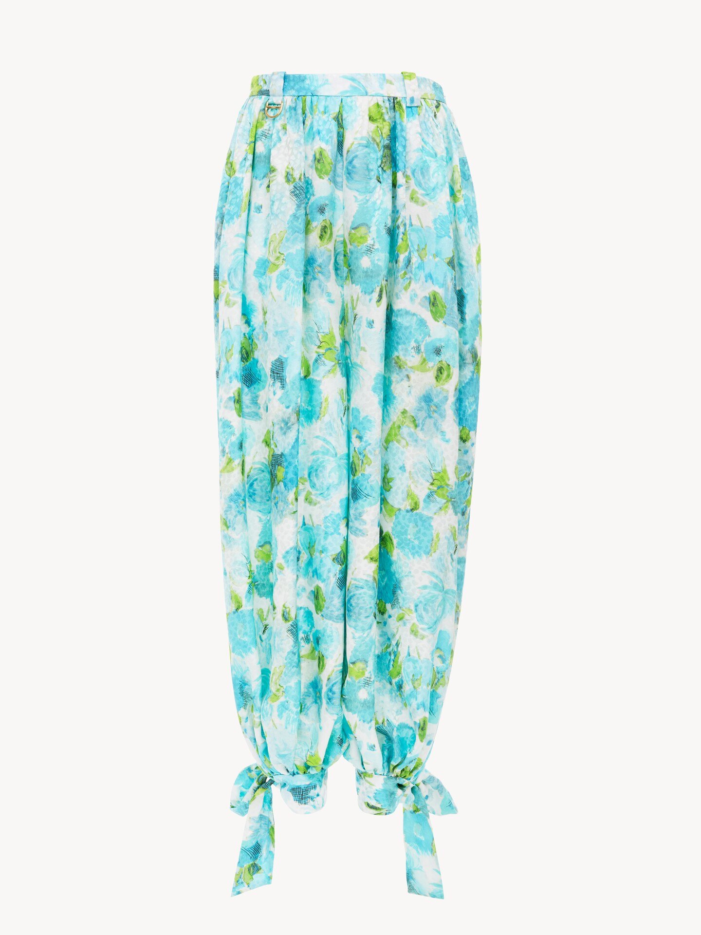 Pleated flowy trousers in silk jacquard - 1