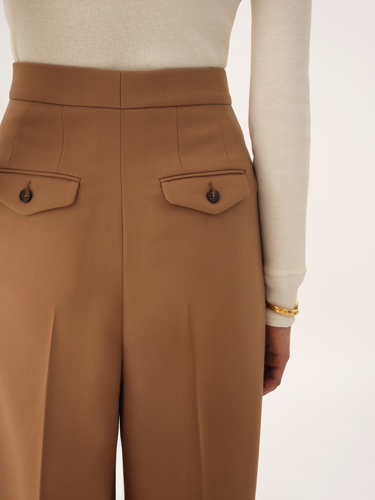 High-rise gathered trousers in wool gabardine - 8