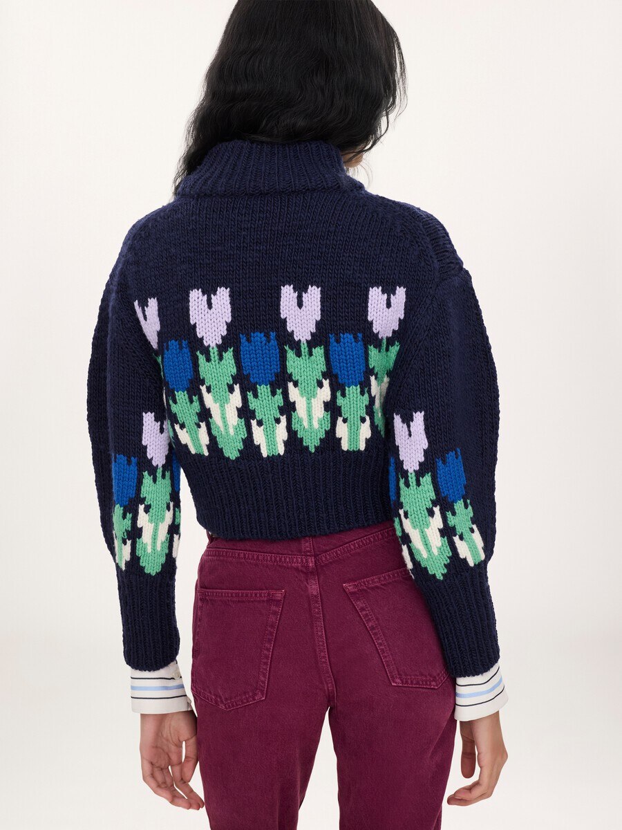 Cropped mock-neck logo sweater in a wool knit - 5