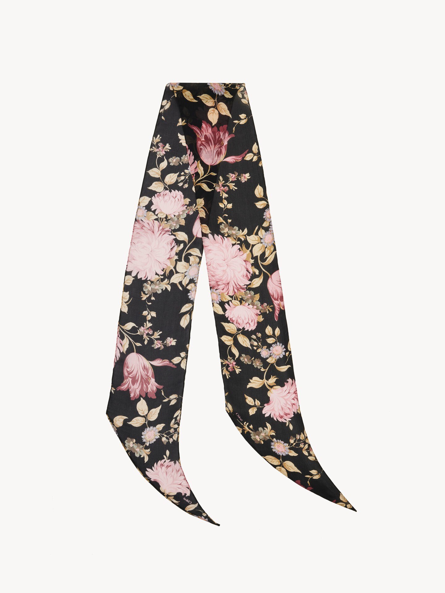 The Chloé Peonies bandeau scarf in silk charmeuse - 1