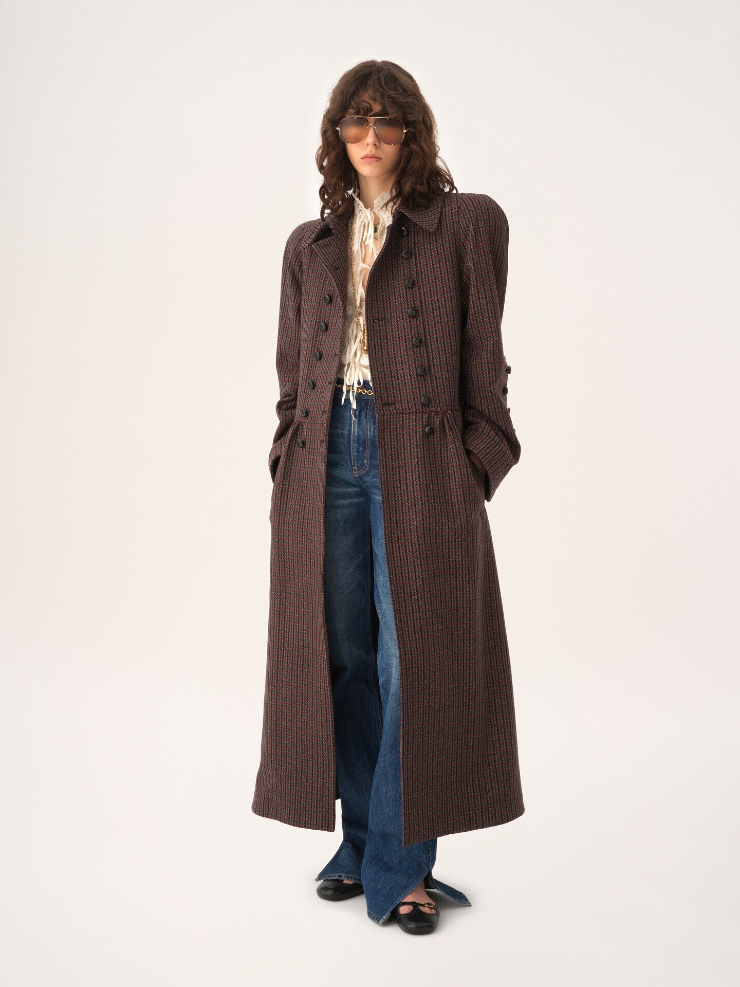 Double-breasted riding coat in houndstooth wool - 4