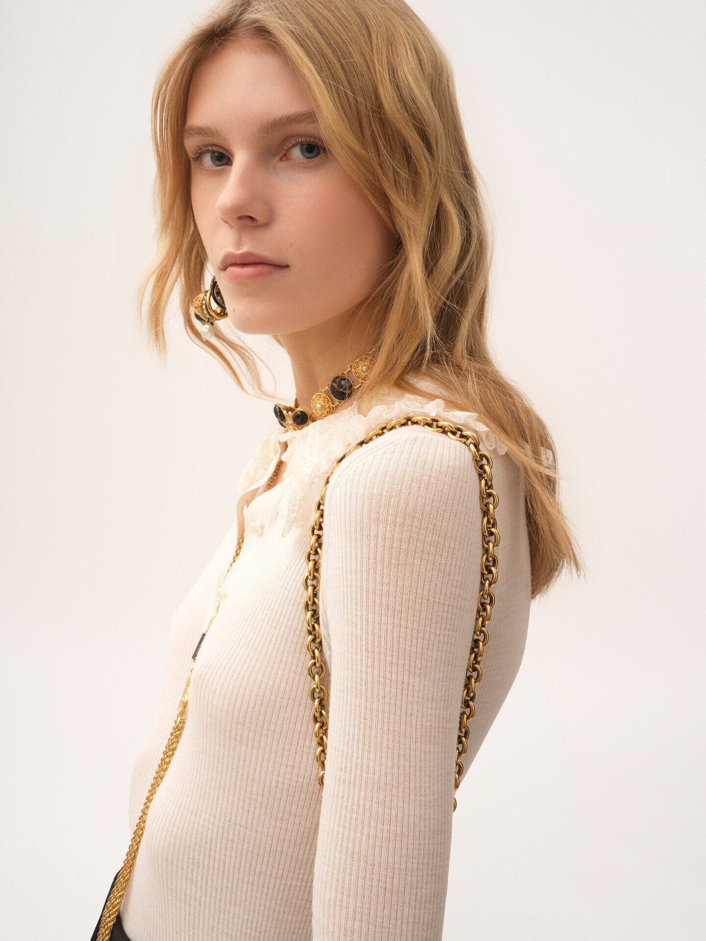 Camisa Henley con cuello de punto de lana superfina y encaje - 6