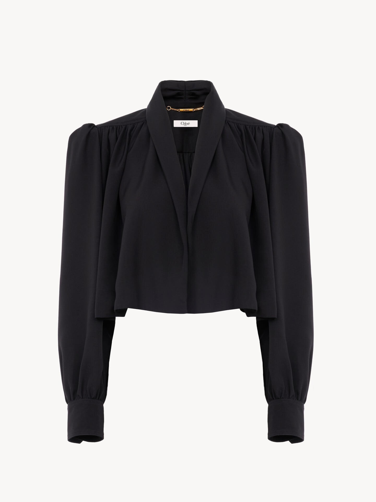 Gathered cropped jacket in washed viscose faille - 2