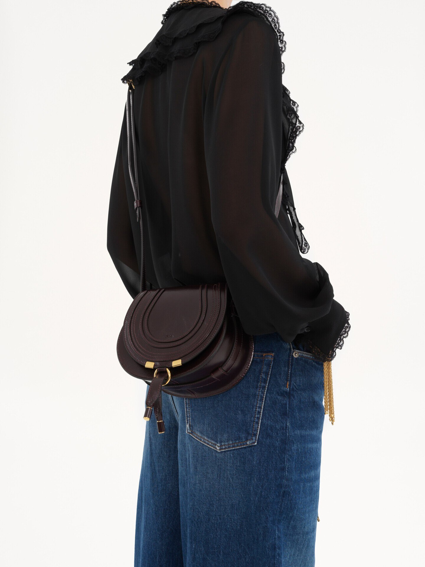 Bolso saddle peque&ntilde;o Marcie de cuero brillante - 3