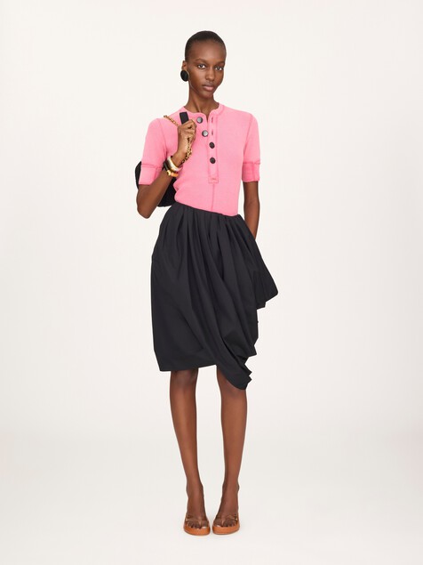 Knee-length wrap skirt in cotton poplin