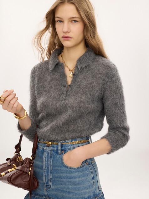 Polo sweater in an alpaca wool-blend knit