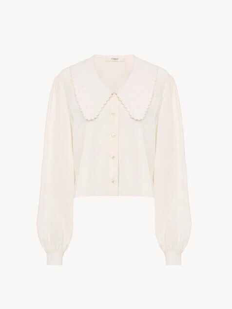 Blusa de crep&eacute; de seda china de manga abullonada