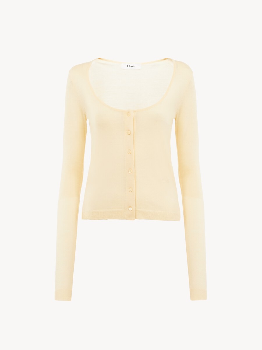 Scoop-neck fitted cardigan in superfine wool knit - 2