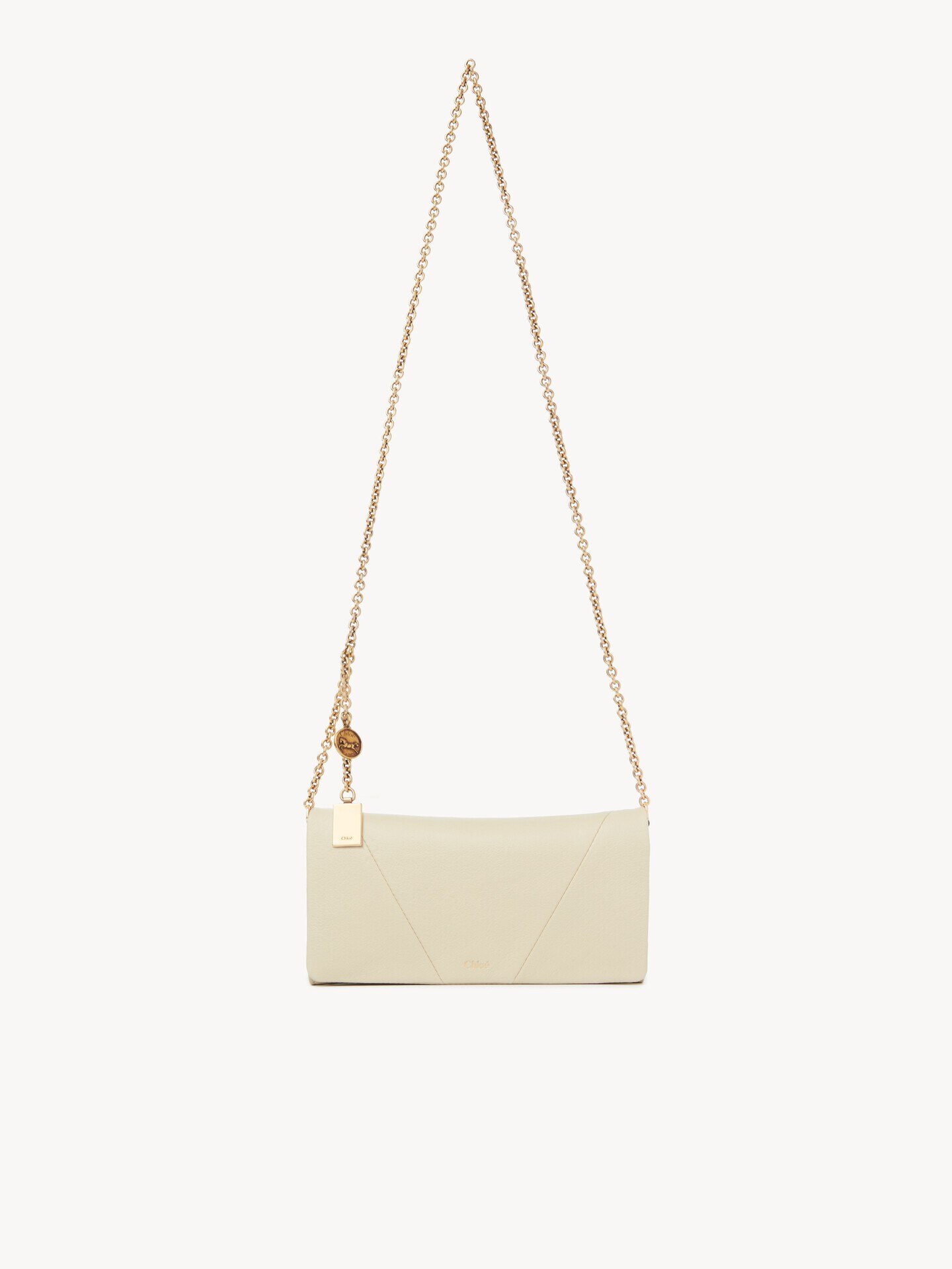 Chloé Spin flap wallet on chain in grained leather - 1