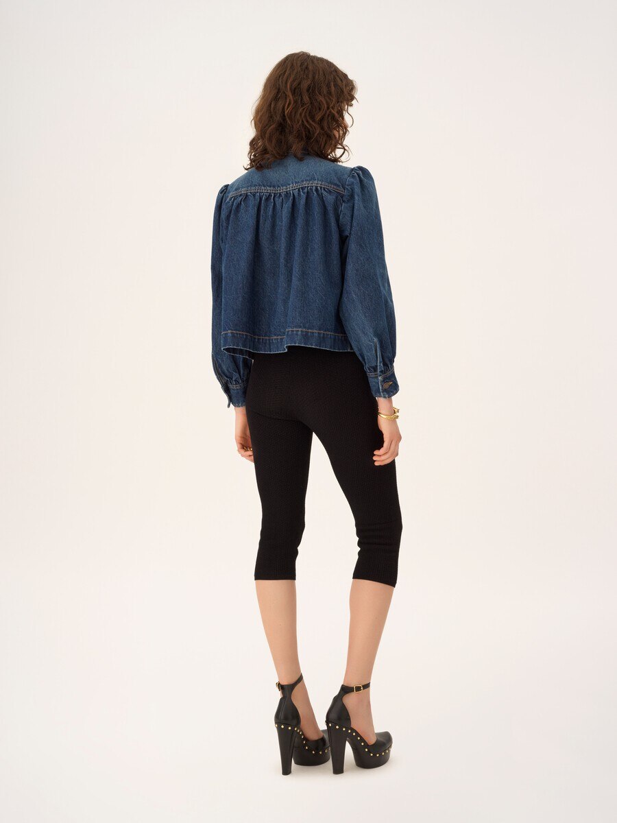 High-neck gathered jacket in denim - 7