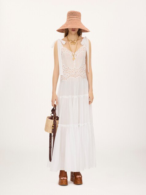 Tiered long dress in cotton voile