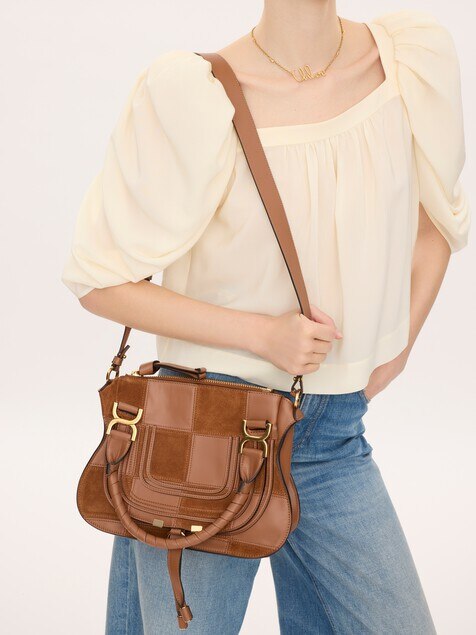 Small Marcie bag in grained & suede leather