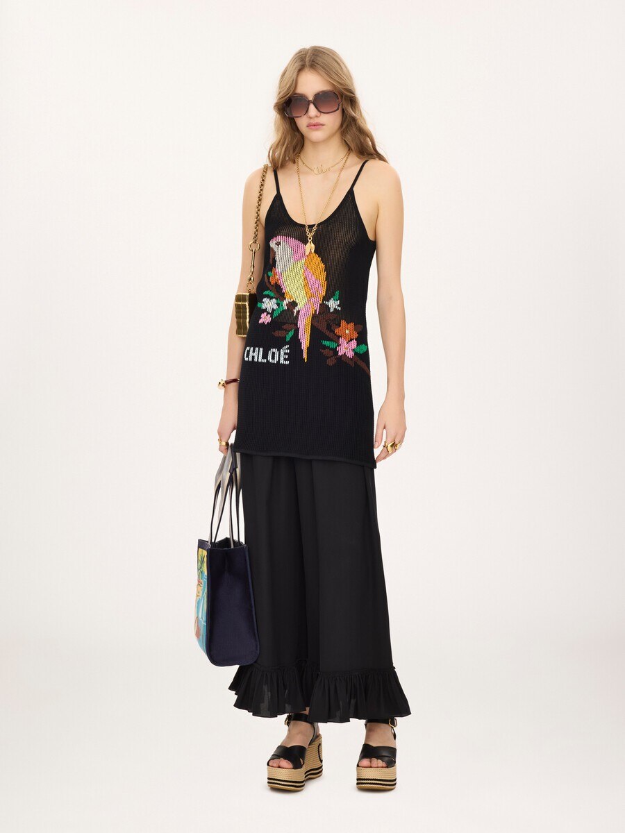 Thin-strap fitted logo mini dress in a cotton mesh knit - 3