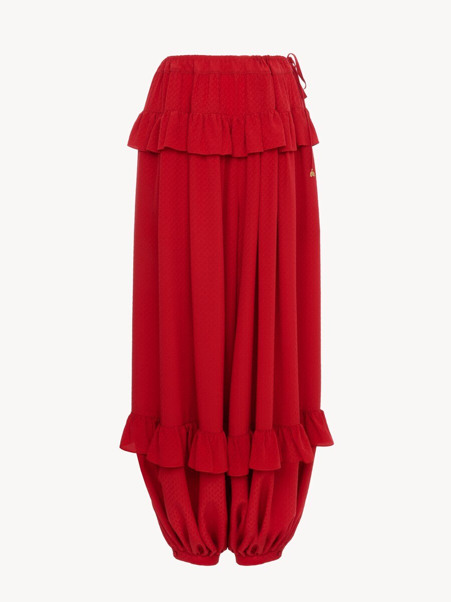 Fluid ruffled pants in silk jacquard - 2