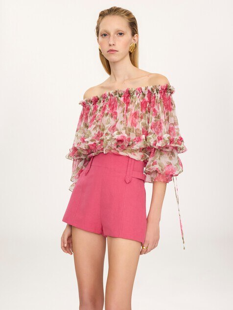 High-rise mini shorts in a linen-cotton mix