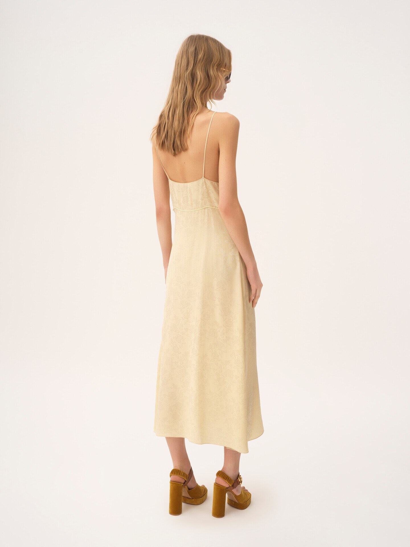 Vestido midi con tirantes finos de jacquard de seda y encaje - 4