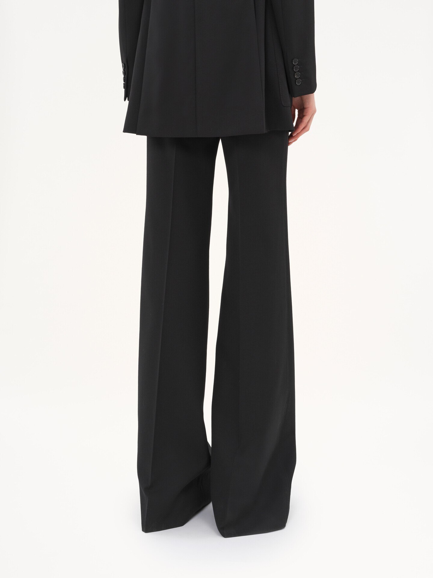 High-rise flared trousers in wool grain de poudre - 7