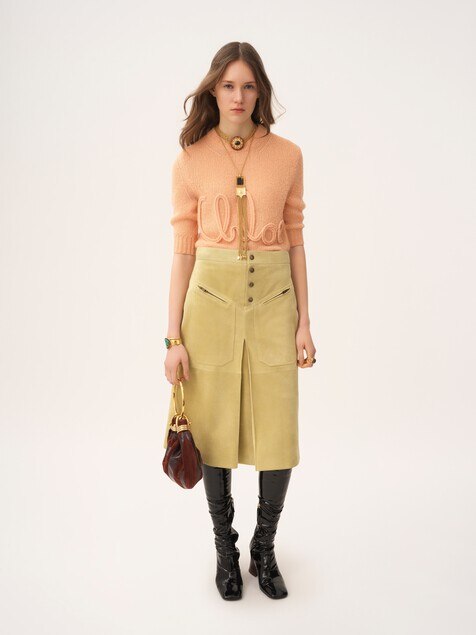 Elbow-sleeve logo jumper in alpaca wool & silk knit