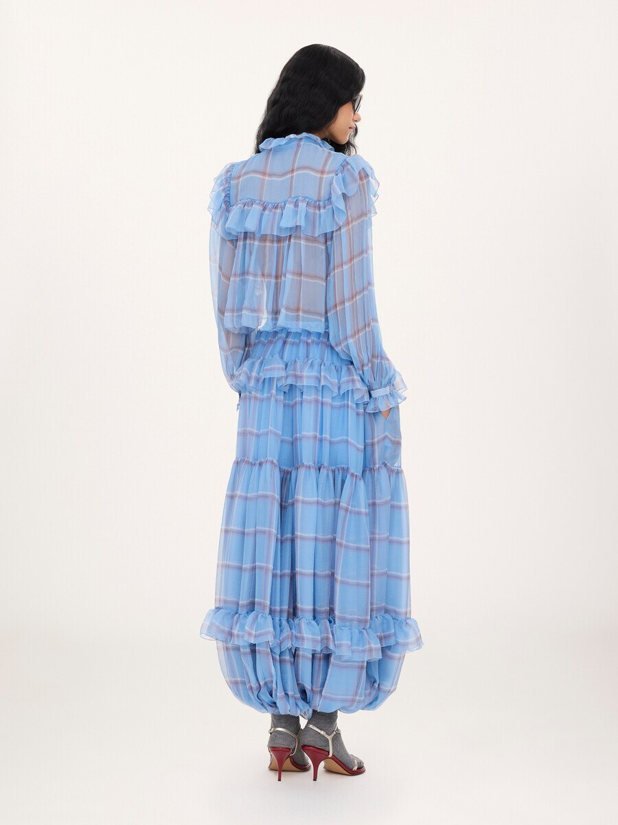 Fluid pleated pants in check silk mousseline - 5