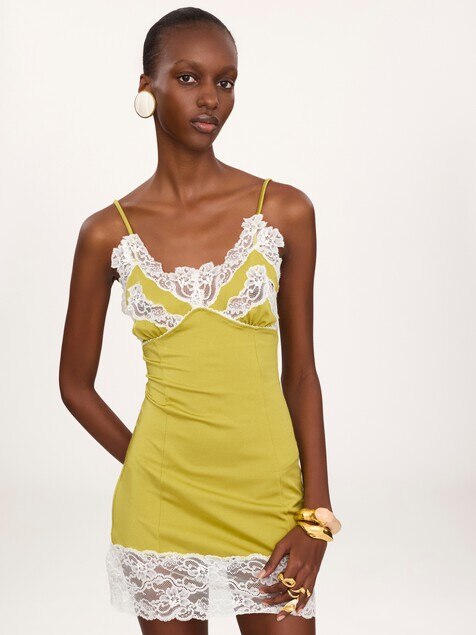 Fitted mini lingerie dress in stretch nylon & lace