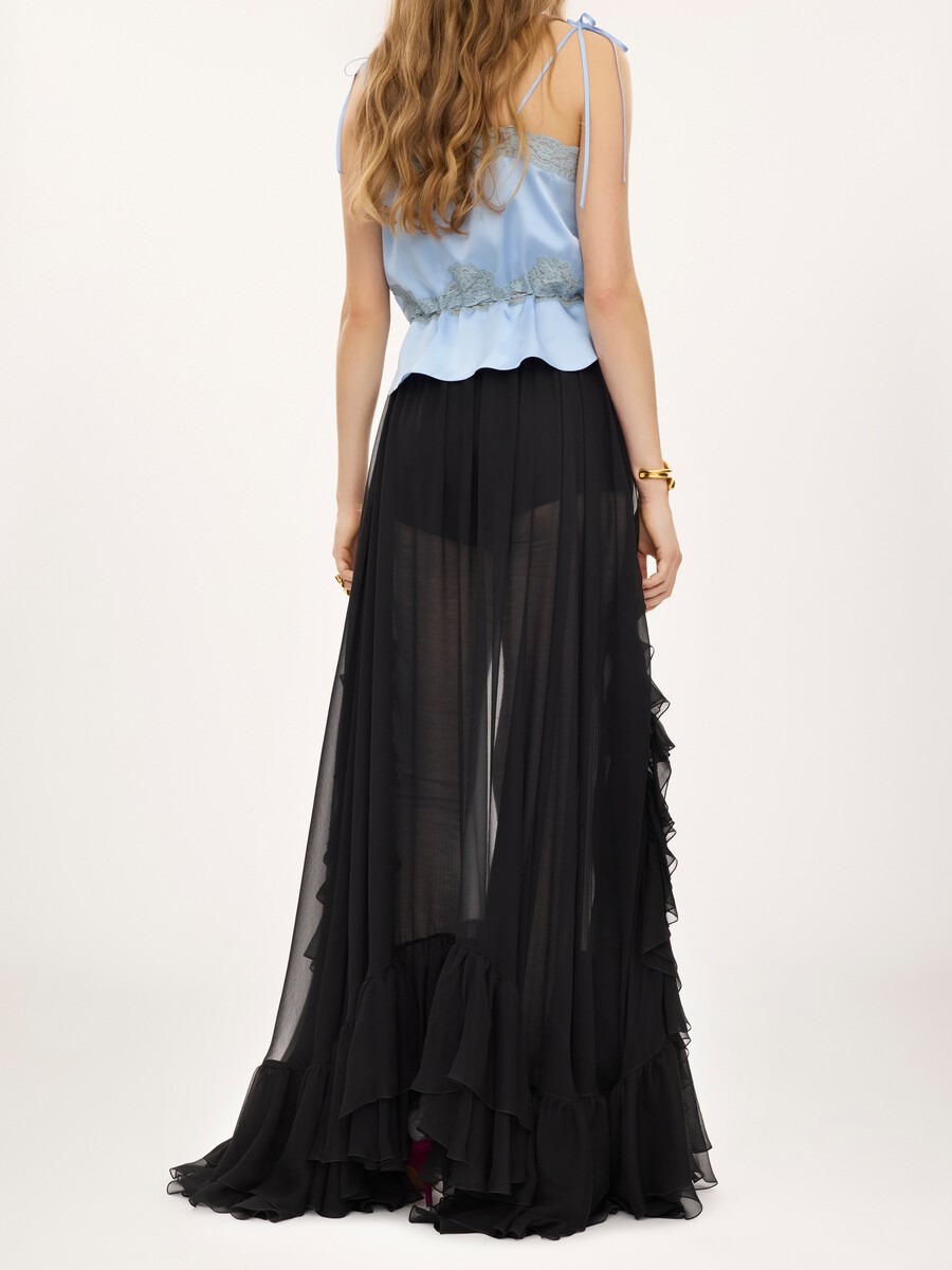 Ruffled long skirt in silk mousseline - 5