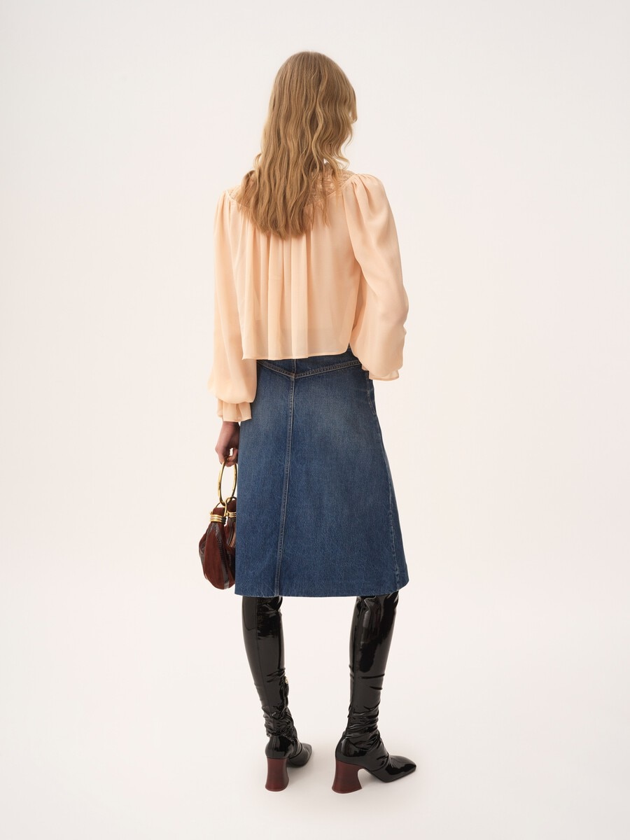 Knee-length skirt in denim - 7