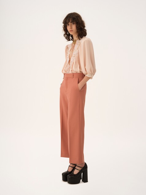 Pantalones de campana bootcut de gabardina de lana