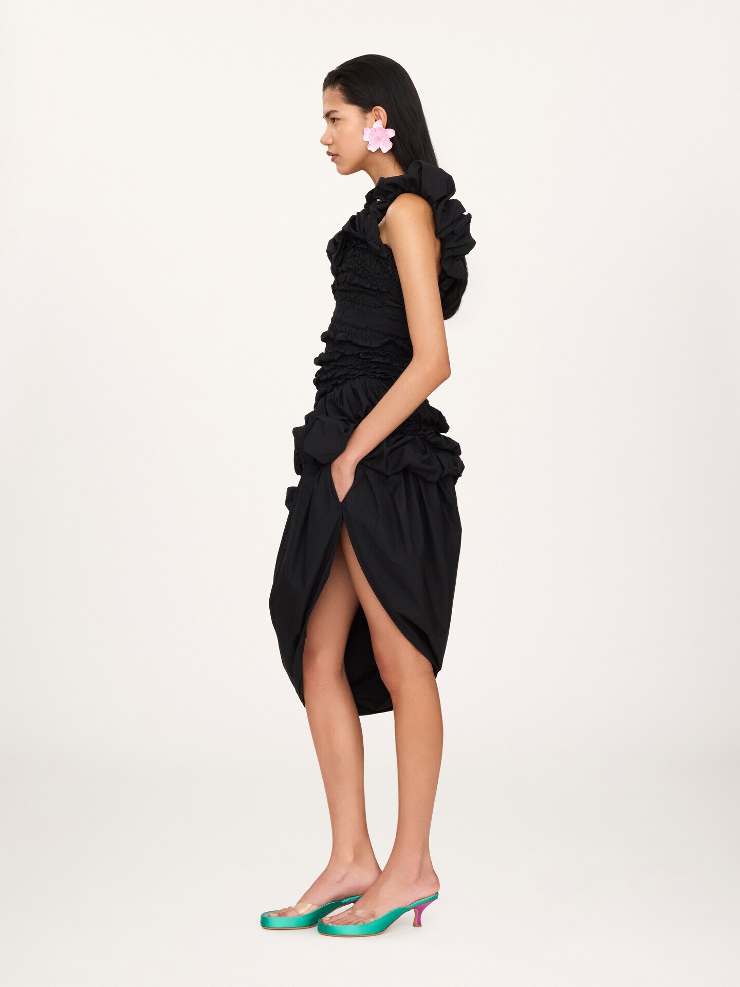 Ruched bustier mini dress in cotton poplin - 4