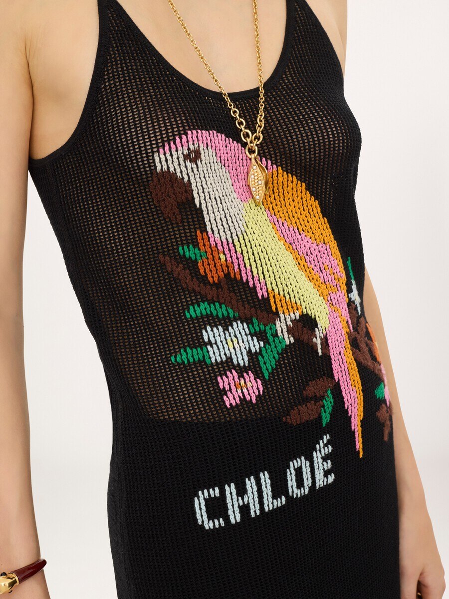 Thin-strap fitted logo mini dress in a cotton mesh knit - 6