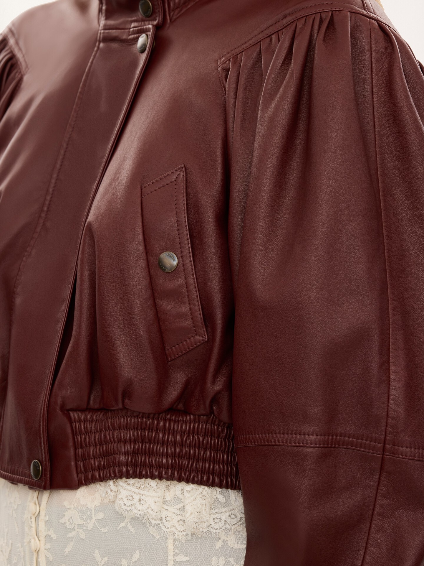 Cropped scarf jacket in leather - 8