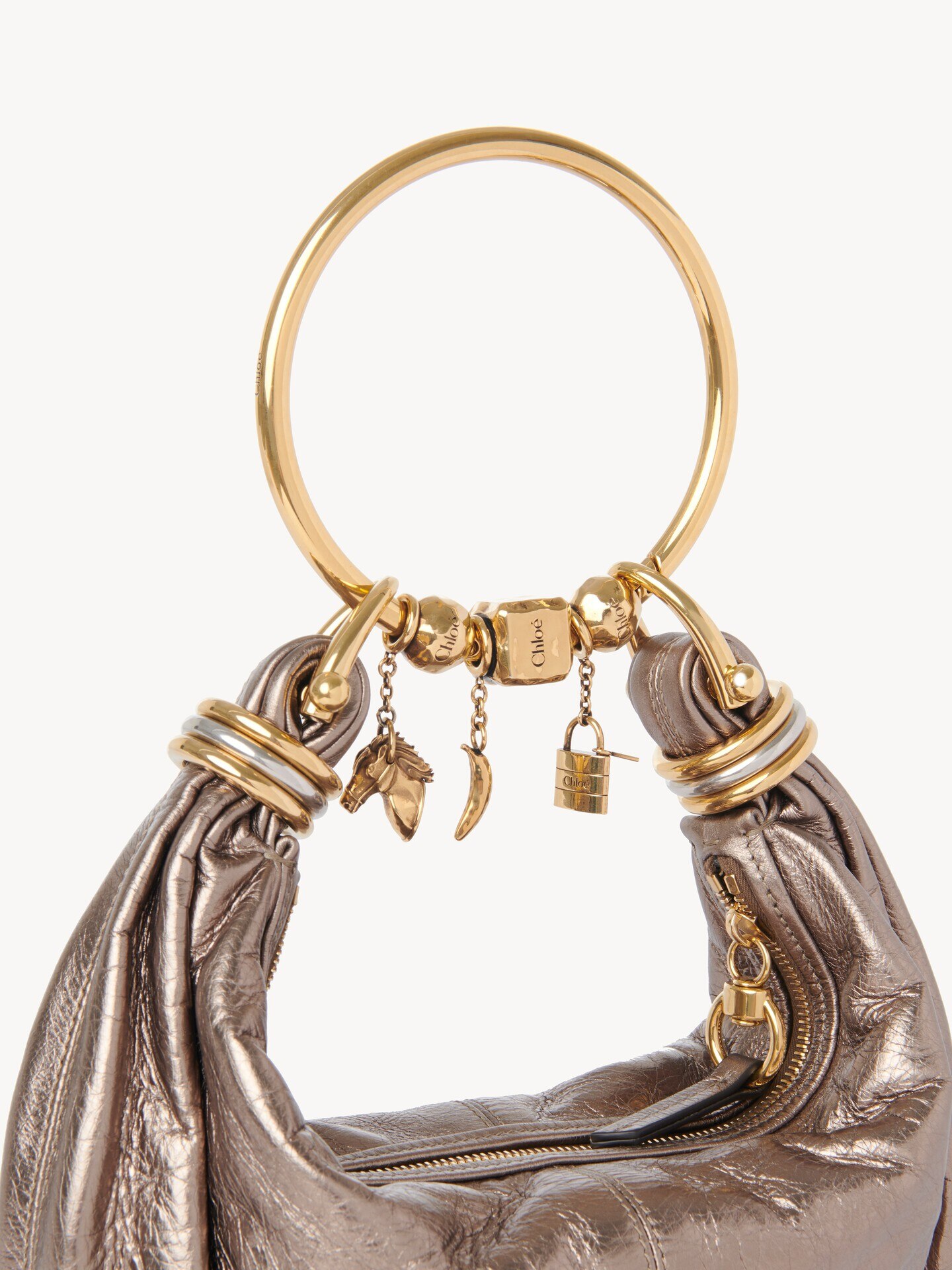 Small Bracelet Hobo bag in metallised leather - 7