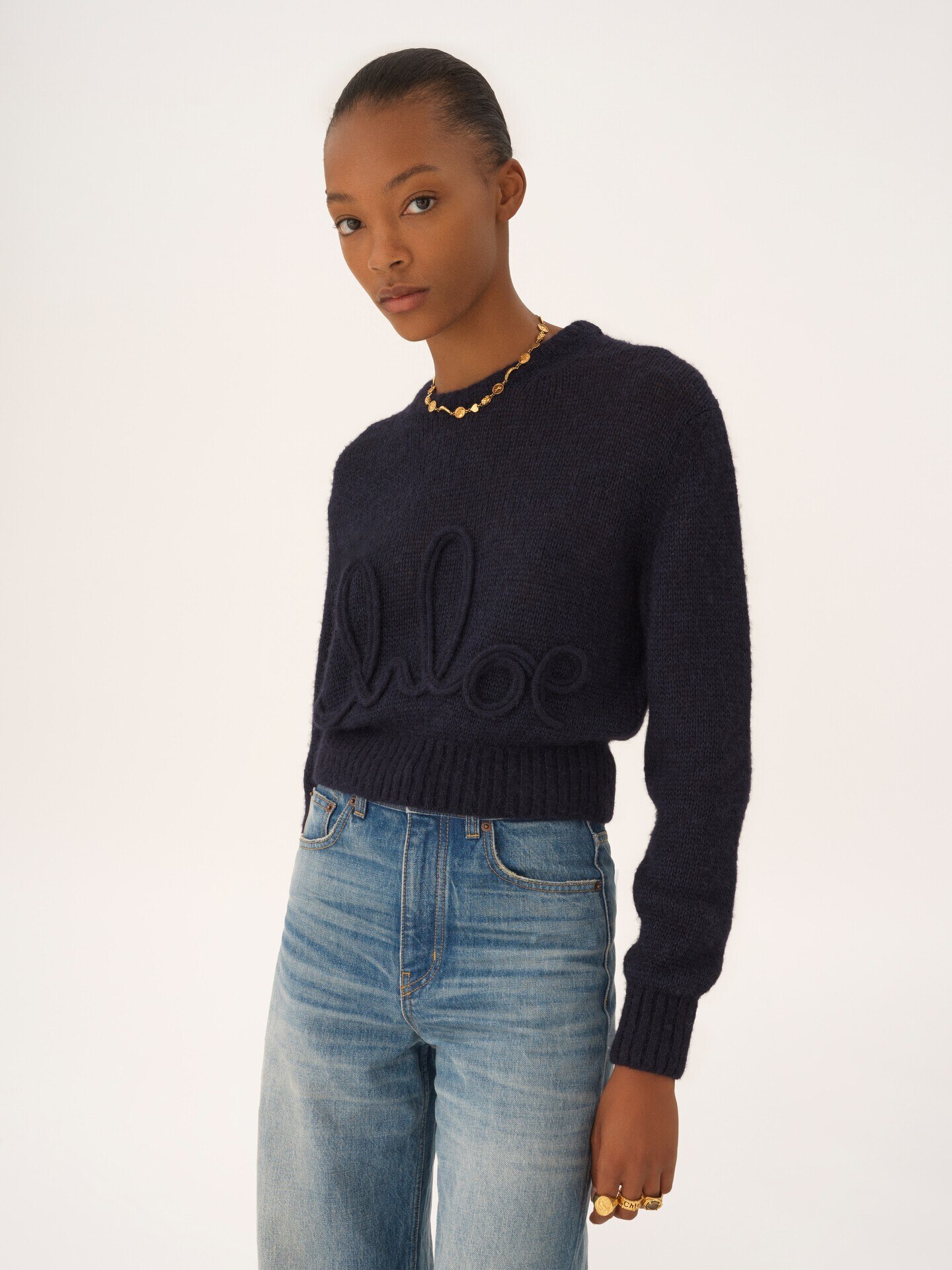 Jersey con logotipo de punto de lana de alpaca y seda - 4