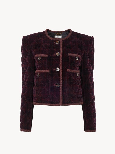 Chaqueta de corte boxy sin cuello de algod&oacute;n de cuadros