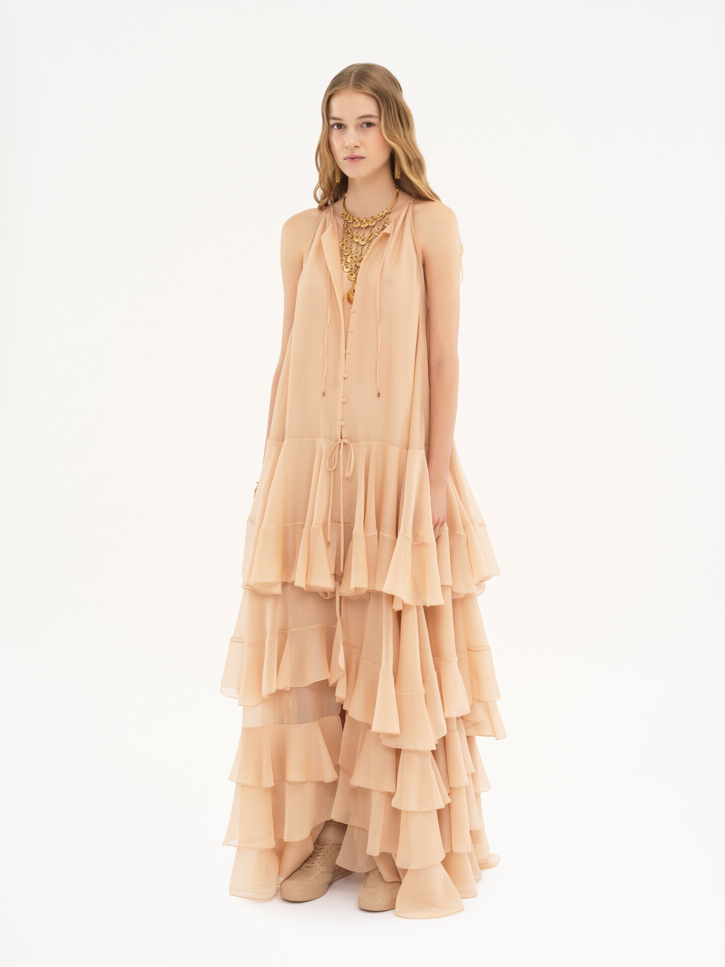 Tiered maxi dress in silk georgette - 4