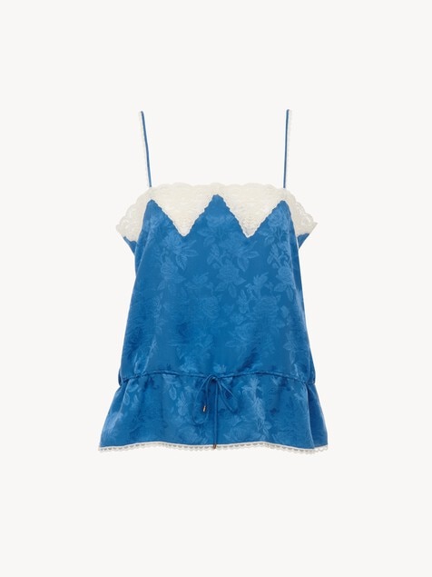 Camisola con cord&oacute;n de jacquard de seda y encaje
