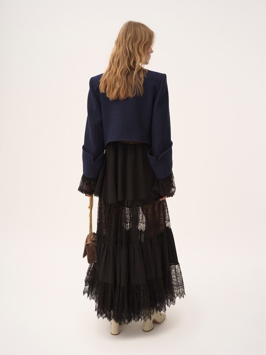Boxy collarless jacket in wool check - 6