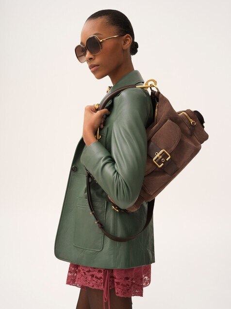 Camera bag in suede leather