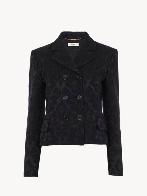 Double-breasted fitted jacket in a wool-mix jacquard