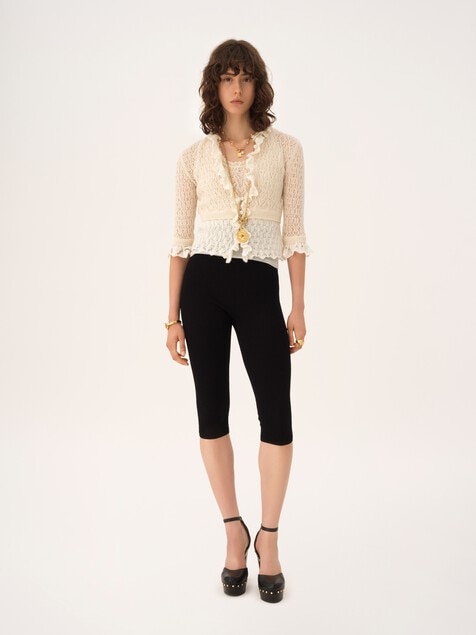 Jersey cropped con volantes de punto de lana de alpaca y seda