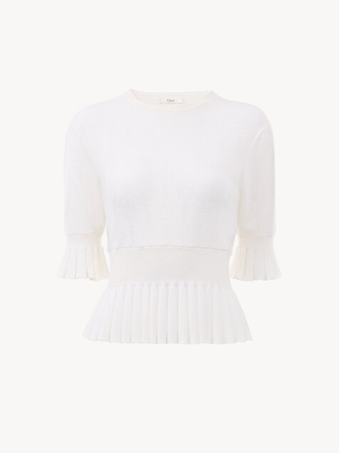 Jersey cropped con volantes de punto de lana
