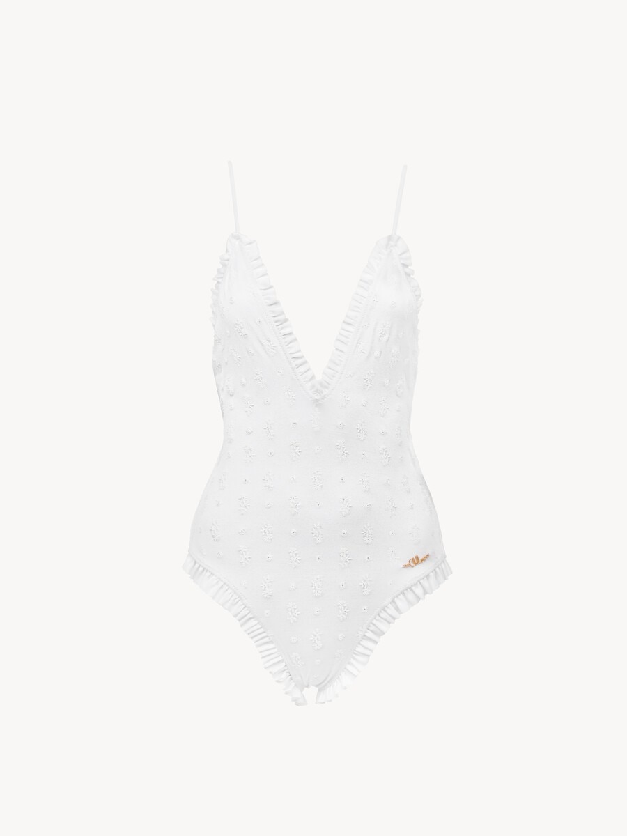 Ruffled V-neck one-piece swimsuit - 1