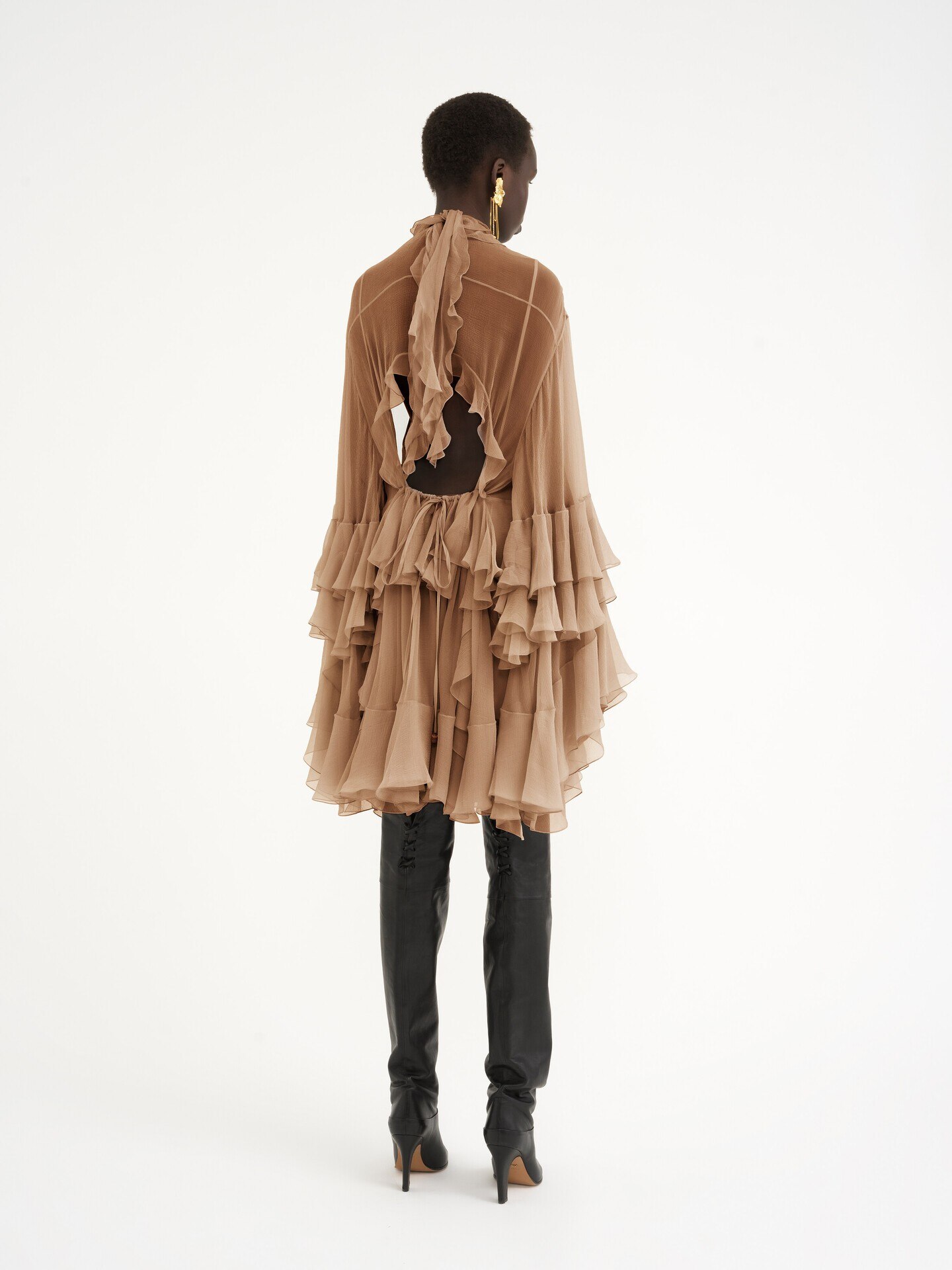 Mini ruffled dress in silk mousseline - 5