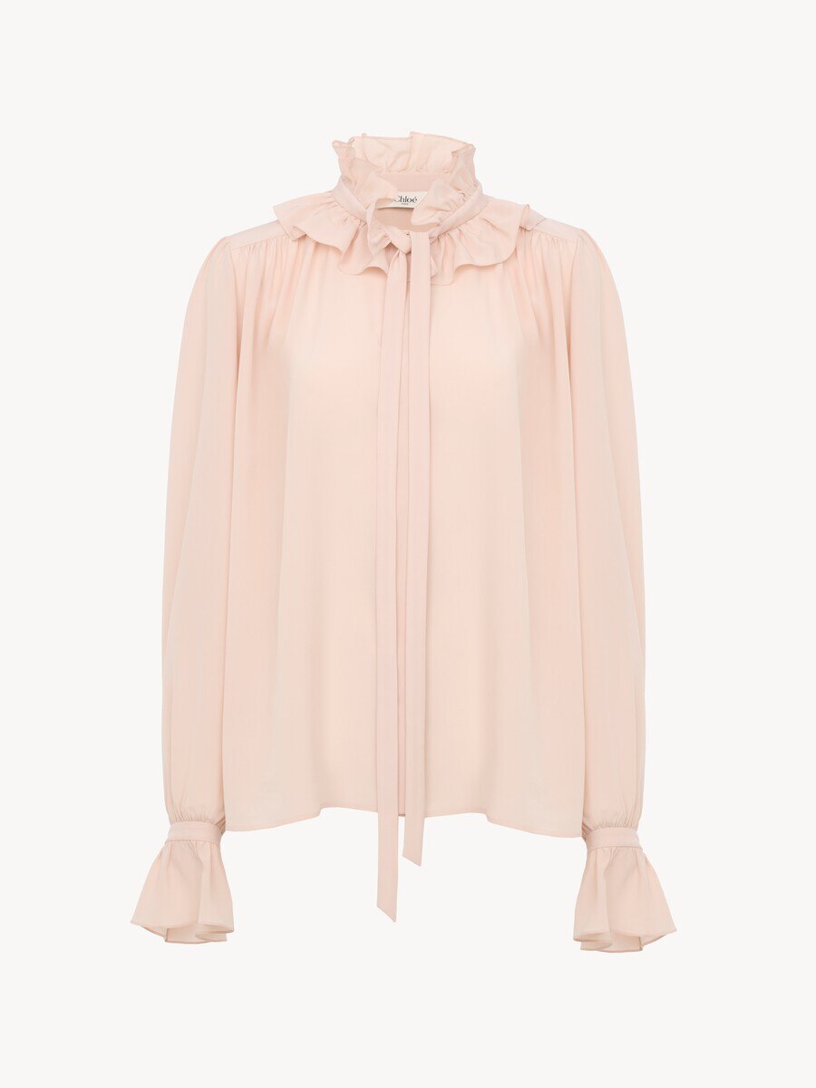 Tie-front ruffled blouse in cr&ecirc;pe de chine - 2