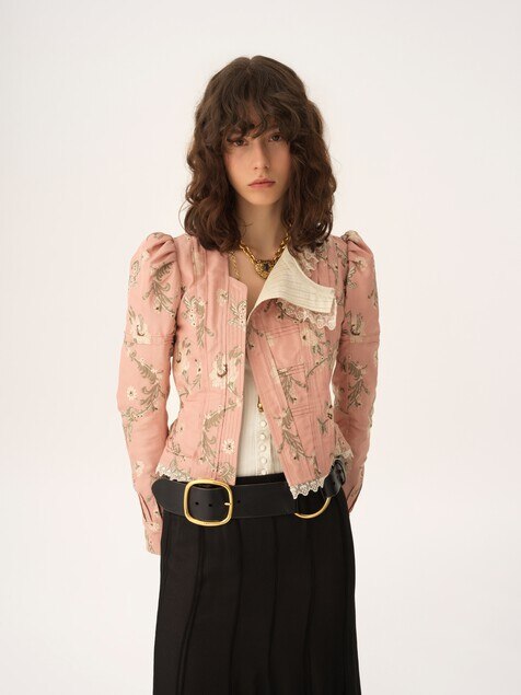 Fitted jacket in taffeta jacquard & lace